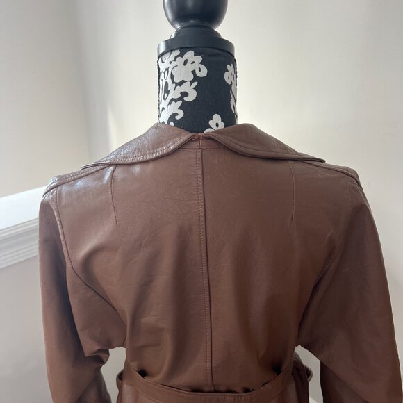 Vintage Brown Leather Long Belted Coat - Picture 9 of 13